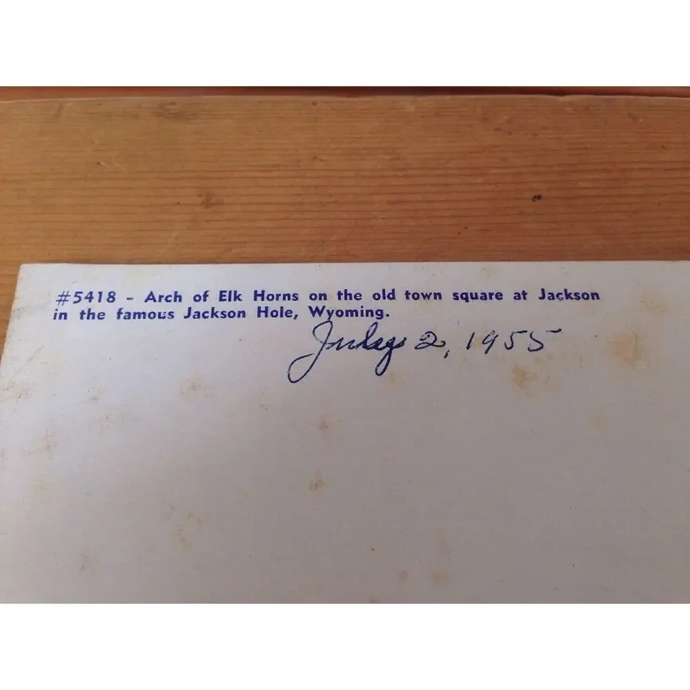 Vintage 50s Elk Horn Antlers Arch Jackson Hole WY Yellowstone Postcard Unposted